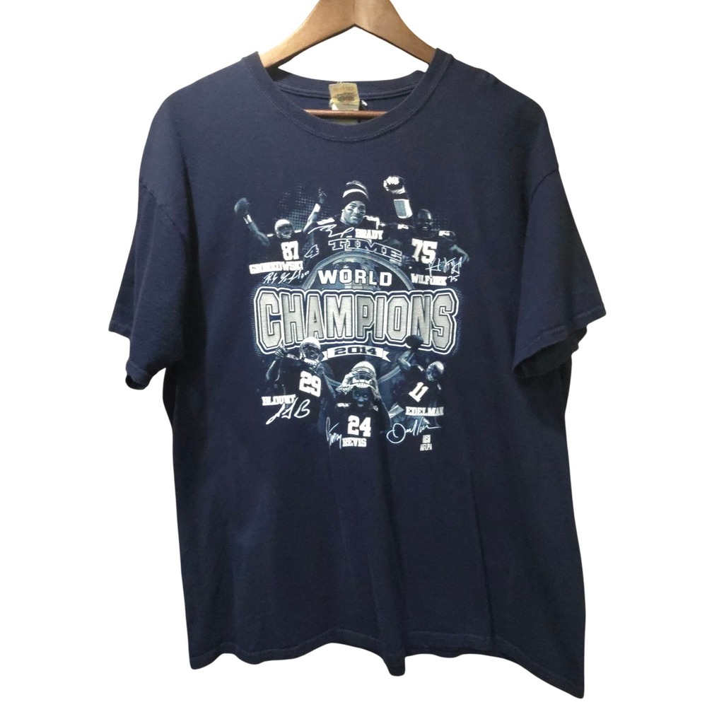 New England Patriots 2014 World Champions Fruit of the Loom T-Shirt Navy XL